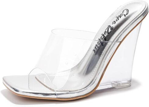 Slip On Clear Wedge Heels for Women - Square Toe Comfortable Lightweight Dressy Shoes, Summer Casual Outfits (MALA) in Saudi Arabia