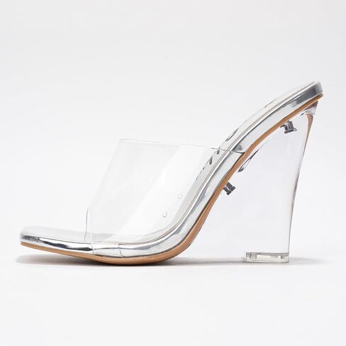 Slip On Clear Wedge Heels for Women - Square Toe Comfortable Lightweight Dressy Shoes, Summer Casual Outfits (MALA) in Saudi Arabia