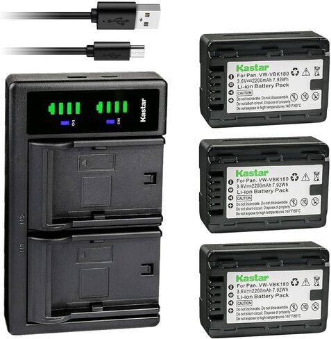 Kastar VW-VBK180 LTD2 استبدال شاحن بطارية USB لـ Panasonic HC-V100EG-W ، HC-V100K ، HC-V100M ، HC-V300M ، HC-V500 ، HC-V500GK ، HC-V500K ، HC-V500M ، HC-V500MK ، آلة تصوير in Kuwait