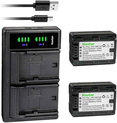 Kastar VW-VBK180 LTD2 استبدال شاحن بطارية USB لـ Panasonic HC-V100EG-W ، HC-V100K ، HC-V100M ، HC-V300M ، HC-V500 ، HC-V500GK ، HC-V500K ، HC-V500M ، HC-V500MK ، آلة تصوير in Kuwait