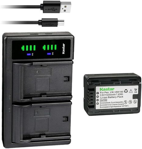 Kastar VW-VBK180 LTD2 استبدال شاحن بطارية USB لـ Panasonic HC-V100EG-W ، HC-V100K ، HC-V100M ، HC-V300M ، HC-V500 ، HC-V500GK ، HC-V500K ، HC-V500M ، HC-V500MK ، آلة تصوير in Kuwait