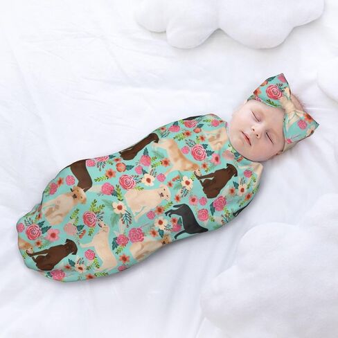 Boston Terrier Dogs Lovers Flower Floral Newborn Baby Swaddle Blankets Headbands Sets Breathable Nursery Shower Gift Set for Baby Boy and Baby Girl in Saudi Arabia