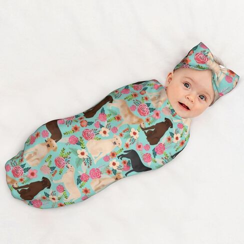 Boston Terrier Dogs Lovers Flower Floral Newborn Baby Swaddle Blankets Headbands Sets Breathable Nursery Shower Gift Set for Baby Boy and Baby Girl in Saudi Arabia