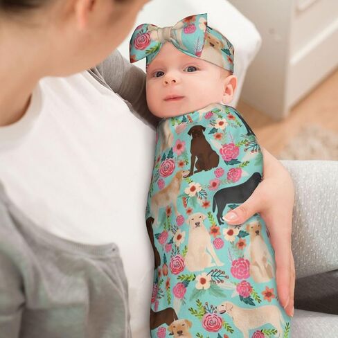 Boston Terrier Dogs Lovers Flower Floral Newborn Baby Swaddle Blankets Headbands Sets Breathable Nursery Shower Gift Set for Baby Boy and Baby Girl in Saudi Arabia