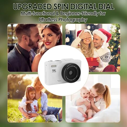 5K Digital Camera for Photography with 3" 180°Flip Screen, 75MP Vlogging Camera for YouTube, HD Compact Camera, 18X Digital Zoom, Retro Cameras (White) in Kuwait