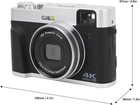 4K 48MP Digital Camera, 2.8 Inch Screen 16X Optical Zoom Anti Shake Auto Focus Retro Vlogging Camera with Flash Viewfinder Dial Compact Point and Shoot Cameras for Teens in Saudi Arabia