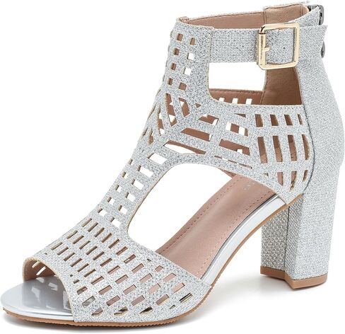 Enelauge Women's Gladiator Sandals Strappy Hollow Out Chunky High Heels Open Toe Ankle Strap Dressy Pumps with Back Zip Cutout Heeled Bohemian Summer Party Sandals in Kuwait