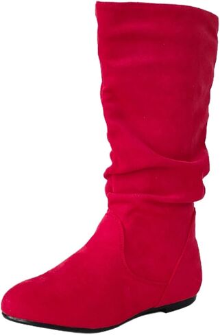 Women's Soft Suede Low Heel Mid Calf Boots | Comfortable Fall Outdoor Footwear with Side Zipper & Non-Slip Sole - Flat Boots,slouch boots for women in Saudi Arabia