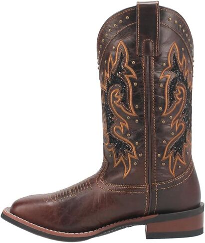 Laredo Womens Lockhart Studded Embroidered Square Toe Casual Boots Mid Calf Low Heel 1-2" - Brown in Saudi Arabia