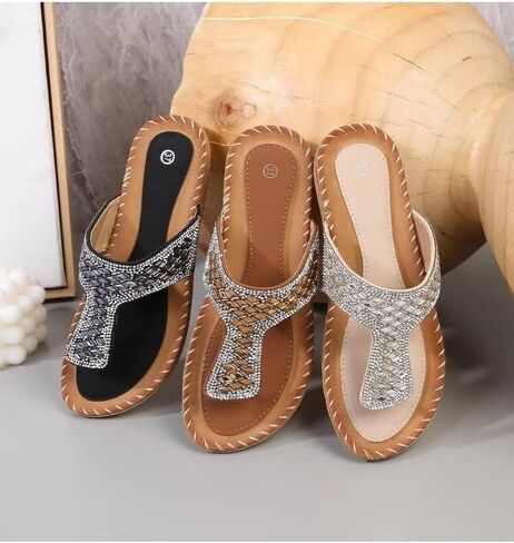 Women Sandals Beach Slope Cheel مريح Flip Flip Flops Flops Non-Slip Rhinestone Platform in Saudi Arabia