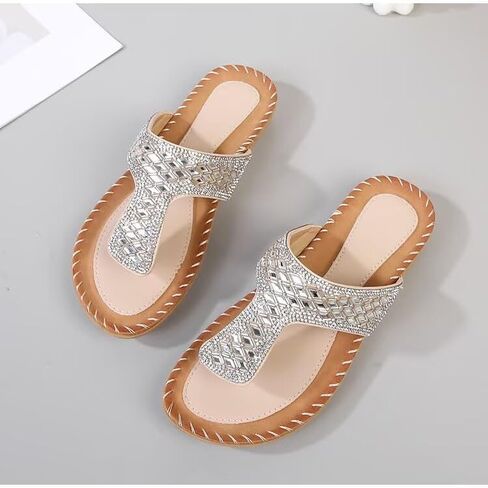 Women Sandals Beach Slope Cheel مريح Flip Flip Flops Flops Non-Slip Rhinestone Platform in Saudi Arabia