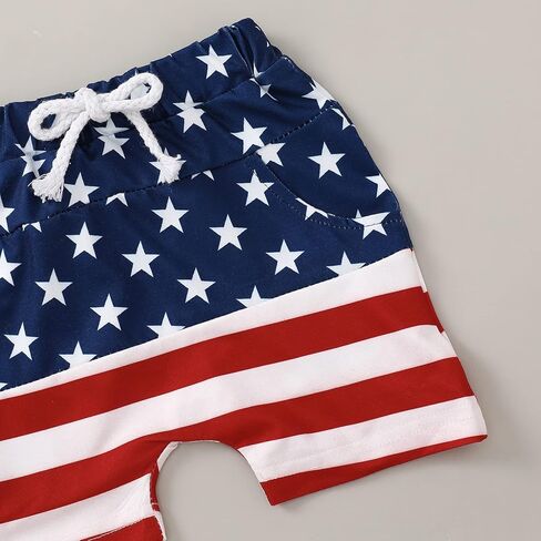 Toddler Boy 4th of July Outfit Letter Embroidery Short Sleeve T-Shirt with Stripe Star Shorts Set in Kuwait