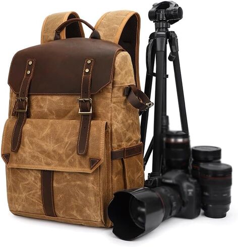 Shoulder Camera Bag Canvas SLR Camera Bag Waterproof Wax Dyed Casual Backpack(White-Dinosaur Doodle4) in Saudi Arabia