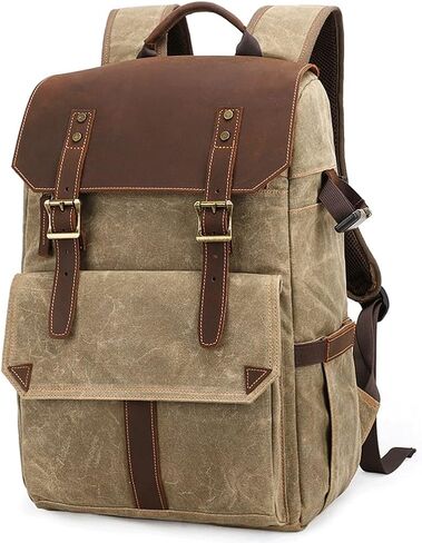 Shoulder Camera Bag Canvas SLR Camera Bag Waterproof Wax Dyed Casual Backpack(White-Dinosaur Doodle4) in Saudi Arabia
