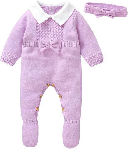 Hadetoto Newborn Baby Sweater Romper Knit Outfits Long Sleeve Jumpsuit with Warm Hat for Infant Boy Girl in Kuwait