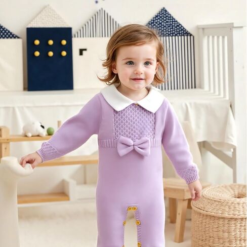 Hadetoto Newborn Baby Sweater Romper Knit Outfits Long Sleeve Jumpsuit with Warm Hat for Infant Boy Girl in Kuwait