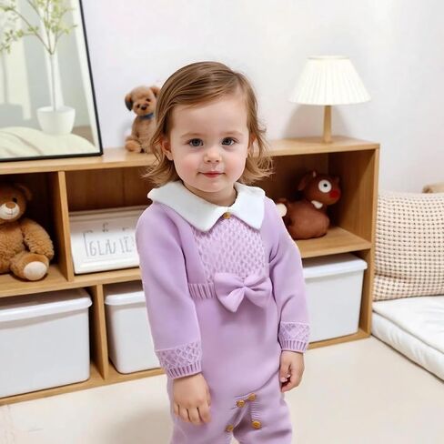 Hadetoto Newborn Baby Sweater Romper Knit Outfits Long Sleeve Jumpsuit with Warm Hat for Infant Boy Girl in Kuwait