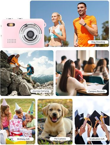 كاميرا Bewinner Mini Keychain للتصوير الفوتوغرافي ، كاميرات Vlogging 1080 بكسل 12 ميجابكسل مع شاشة 0.96 بوصة ، 180 مللي أمبير في الساعة كاميرا محمولة للبطارية لركوب تسلق الجبال (Pink) in Kuwait