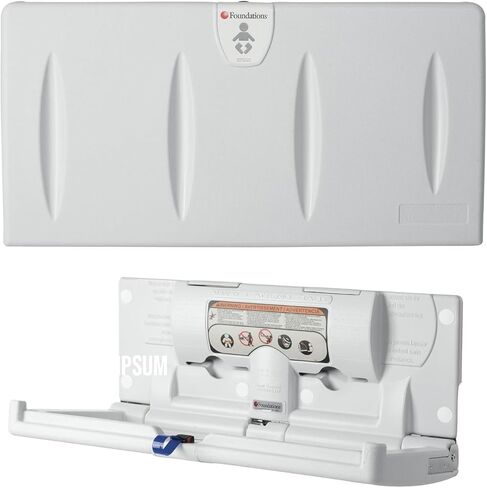 Foundations Classic Horizontal Wall-Mounted Baby Changing Station for Commercial Restrooms, 250 lb. Weight Capacity, Includes One Handed Adjustable Safety Strap & Liner Dispenser, (Gray) 100-EH in Kuwait