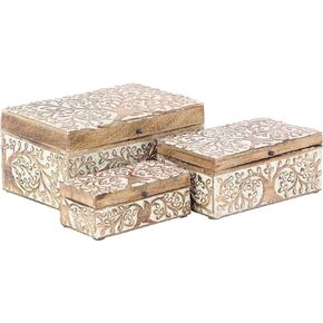 Deco 79 Mango Wood Floral Box with Hinged Lid, Set of 3 8", 10", 12"W, Brown