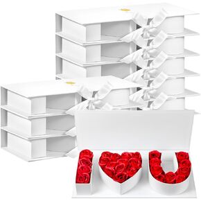 8 قطع من صندوق زهور I Love You مع أغطية للترتيبات من الورق المقوى المقاوم للماء على شكل حرف I Love You، علب هدايا على شكل حرف I Love You، تغليف زهور لحفل زفاف عيد الحب (أحمر أبيض وردي أسود)