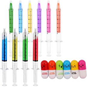 4 Syringe Pens + 6 Pill Pens + 6 Syringe Highlighters Fluorescent Needle Watercolor Pen (16 PCS)