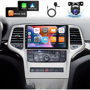 2+64G Android 13 Car Stereo for Jeep Grand Cherokee 2008-2013 - Wireless Apple Carplay & Android Auto, 9 Inch Car Radio with WiFi GPS Navigation Mirror Link + AHD Backup Camera + Mic