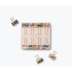 شركة RIFLE PAPER CO. مشابك Margaux Binder - مجموعة من 8 مشابك معدنية وتصميمات زهرية ومقابض ذهبية تضيف لمسة من الألوان، بطول 6.35 سم، تتضمن كل مجموعة تصميمات مختلفة مطبوعة بالألوان الكاملة in Kuwait