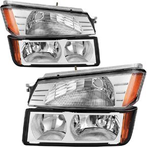 AUTOSAVER88 Headlight Assembly Compatible with 2002 2003 2004 2005 2006 Chevy Avalanche Pickup with Body Cladding Models Black Housing