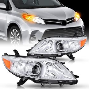 مجموعة المصابيح الأمامية Nilight متوافقة مع 2011 2012 2013 2014 2015 2016 2017 2018 2019 2020 Toyota Sienna Chrome الإسكان العنبر العاكس الشفاف استبدال مجموعة المصابيح الأمامية، ضمان لمدة عامين