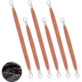 6PCS Universal Braided Ground Straps, Automotive Copper Ground Strap Ground Cable Strap Car Ground Strip Ground Wire Straps Ground Strap Connectors for Most Car (Copper)