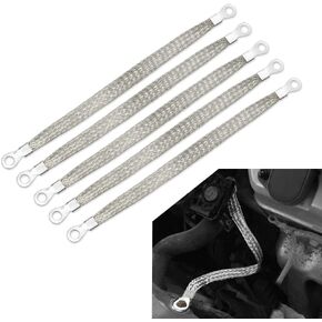 5pcs 8" x 1/2" Braided Ground Straps,Motoparty Tinned Copper ground strap automotive with 1/4" Ring to 1/4" Ring terminal connectors