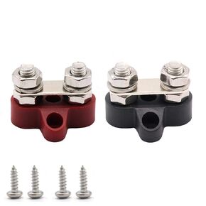 Dual 5/16" Studs Bus Bar Dual Terminal Block Stud M8 48V Junction Block Power Distribution Block Battery Power Heavy Duty Junction Post for Truck RV Boat (Red&Black)