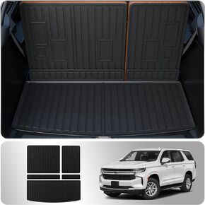Cargo Mat Compatible with 2022-2024 Chevrolet Tahoe GMC Yukon Trunk Mat Cargo Liner TPE All Weather Back Seat Cover Protector 2023 Tahoe Accessories (Trunk Mat+Backrest Mats)