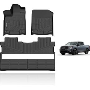 سجادات أرضية مخصصة لسيارة Honda Ridgeline 2024 2023 2022-2017 بطانات أرضية للسيارات مضادة للانزلاق للحماية من جميع الأحوال الجوية تناسب ملحقات المجموعة الكاملة للصف الأمامي والثاني، باللون الأسود