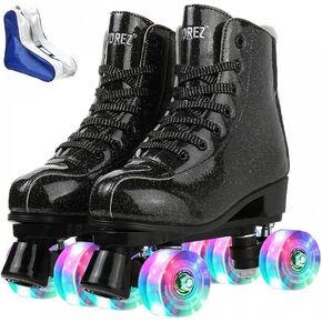 Roller Skates for Women Men Shiny PU Leather High-top Roller Skate Shoes for Beginner Classic Double-Row Roller Skates, Indoor Outdoor Roller Skates