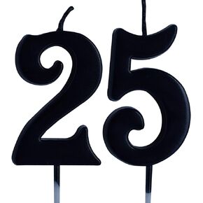 Black 25th Birthday Candle, Number 25 Years Old Candles Cake Topper, Woman Or Man Party Decorations, Supplies