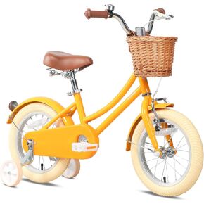 Little Molly 12-20 Inch Kids Retro Cruiser Bike for 2-13 Year Old with Wicker Basket & Training Wheels/Kickstand, Multiple Colors