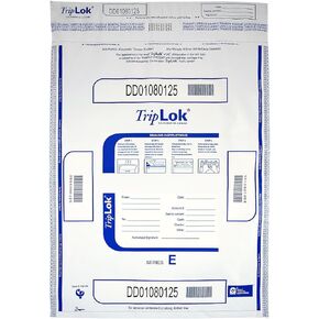 ControlTek TripLok مقاس 15 بوصة × 20 بوصة، أبيض، 50 كيسًا، أكياس إيداع واضحة للتعامل مع النقود والأشياء الثمينة، حبر حساس للرطوبة والحرارة والباردة، إيصال تمزيق + رموز شريطية كبيرة 585053
