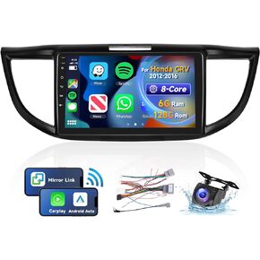 [8 CORE 6G+128G] لراديو السيارة Honda CRV 2012-2016 مع Apple Carplay/Android Auto، 9 بوصة Android 13 IPS شاشة لمس ستيريو للسيارة، بلوتوث، GPS Navi، WiFi، SWC، DSP + كاميرا احتياطية