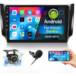Roinvou 2+64G Android CarPlay Stereo for 2013-2017 Nissan Sentra, Built-in Wireless CarPlay Radio with Android Auto, 10.1'' Touch Screen in-Dash GPS Navigation Support Mirror Link BT HiFi WiFi RDS