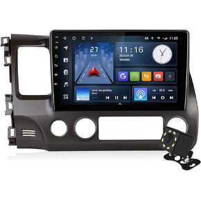 4+64G Android 13 Double Din Car Stereo for Honda Civic 2006-2011 with 10.1 Inch Touchscreen Radio Built-in Wireless Carplay/Android Auto/GPS/Bluetooth/FM/AUX-in/Steering Wheel Controls/Backup Camera