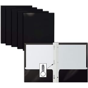 Better Office Products 25-Pack Glossy Black 8.5 x 11-Inch Paper Folders with 3 Metal Prongs, Letter Size