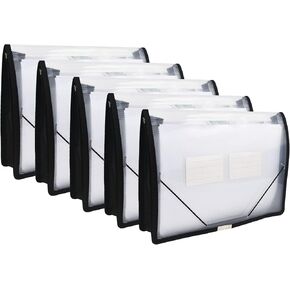 Expanding File Folder Document Organizer r with Flap and Cord Closure, Waterproof Transparent Document Bag, 2.8" Expansion, Letter A4 Expandable File Folder for Home School Office Organization，5 Pack