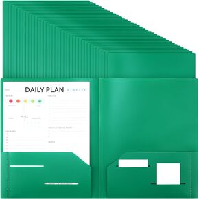 Fulmoon 48 Pack Plastic Folders with 2 Pockets Inch Heavy Duty File Folders Colored Pocket Folders Fit Letter Size Paper Bulk for Office Home Business(Navy Blue)