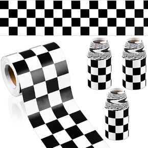 98.4ft Checkered Bulletin Board Borders, 3 Rolls Black White Checkerboard Bulletin Board Trim Race Track Bulletin Board Borders for School Classroom Office Racing Themed Party Decoration
