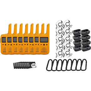 Motorola Solutions, Portable FRS, Talkabout T380 Two Way Radios 8-Pack, Walkie Talkies Yellow 22 Channels 10 PTT Earpieces Rechargeable