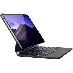 حافظة لوحة مفاتيح doqo لهاتف Samsung Galaxy Tab S9/S9 FE/S8/S7 مقاس 11 بوصة، حافظة مغناطيسية مع لوحة مفاتيح مع لوحة اللمس، حامل ناتئ عائم بإضاءة خلفية لاسلكية، غطاء واقٍ نحيف أسود