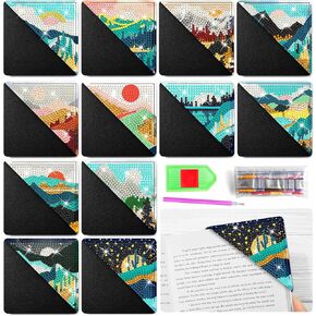 12 Pcs Diamond Art Bookmarks Corner Bookmark 5D DIY Page Book Marks Handmade Triangle Book Lovers Gifts for Home Office School Beginner Adults Kids Reading Art Crafts Kit Gifts (Butterfly)