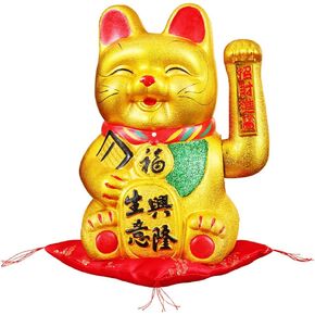 7" Waving Lucky Fortune Cat Maneki Neko Japanese Porcelain Lucky Cat #17CM